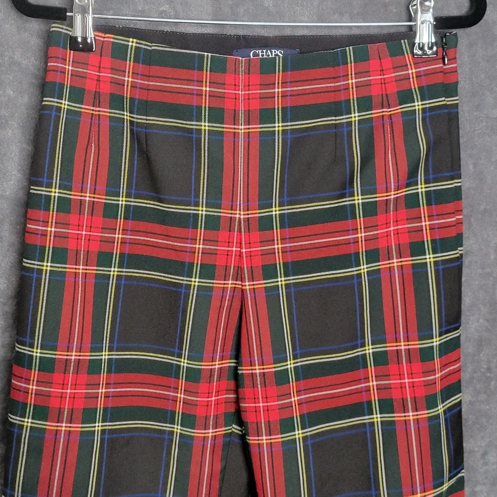Chaps Ankle Pants 4 Red Plaid Tartan Side Zip Holiday Tapered Preppy Academia - Picture 7 of 13